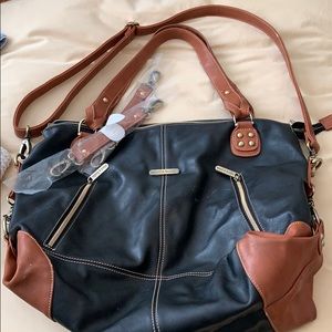 Timi and Leslie Kate diaper bag - navy and camel